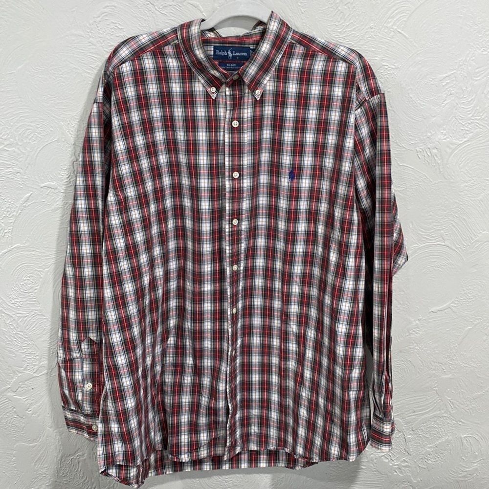Ralph Lauren Blake 100% Cotton Red Green Plaid Long Sleeve Shirt Size XL